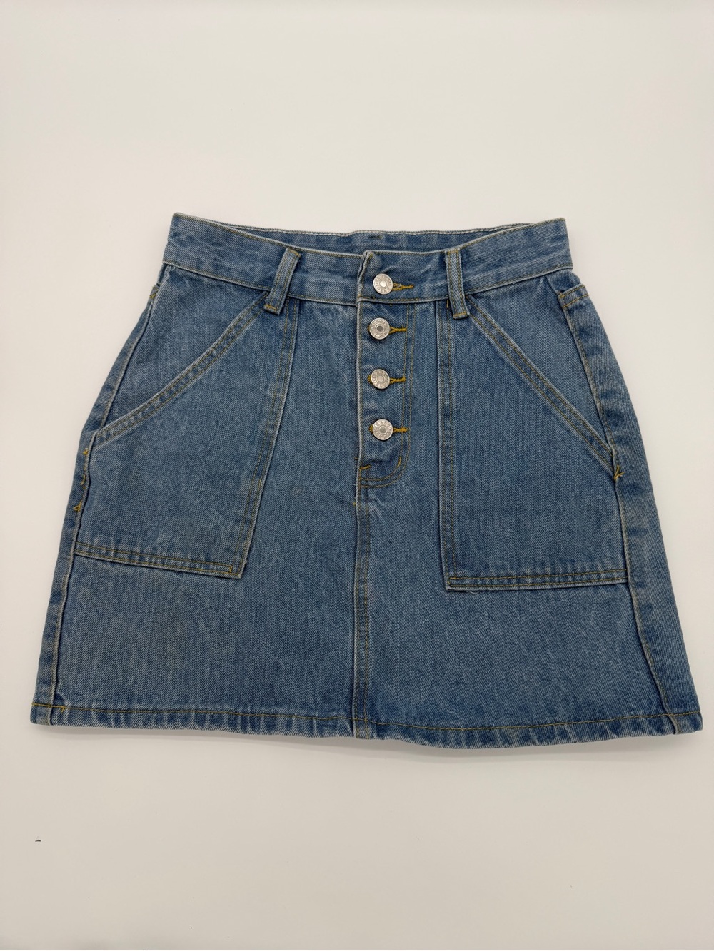 High-Rise Button Mini Skirt Blue Denim Size XS Women’s A-Line Festival 90’s Y2K
